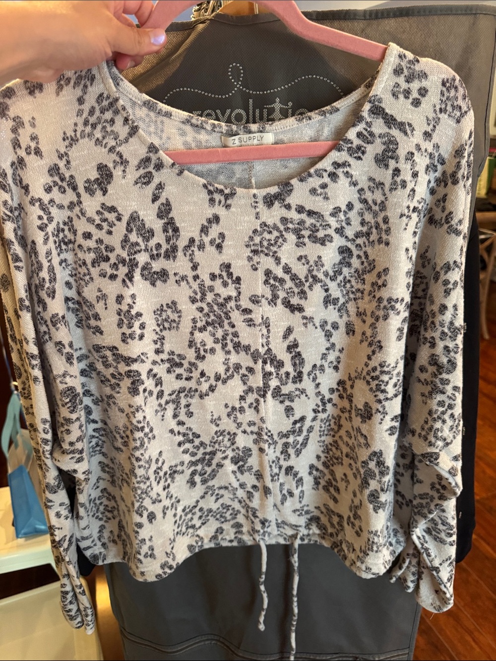 Z Supply Cream Pullover with Gray Print